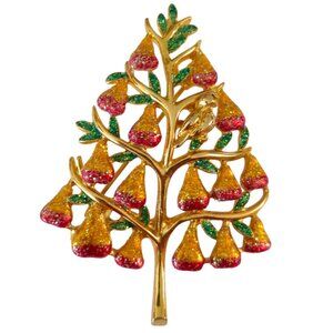 Christopher Radko Partridge In Pear Tree Brooch Christmas Pin, Signed